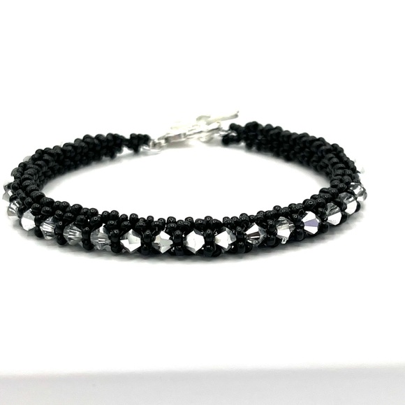 Hand Crafted Jewelry - HAND CRAFTED Black and Silver Crystal Tennis Bracelet